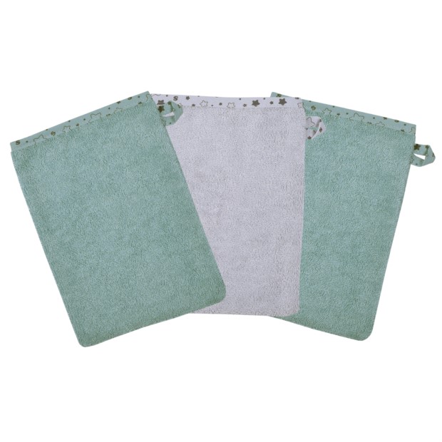 Sterne eisblau-hellgrau Waschhandschuh 3er Set 