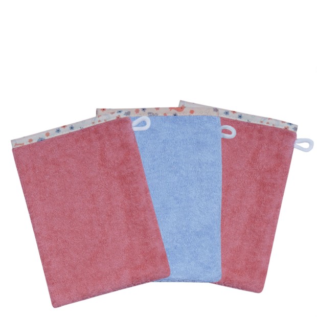 Vogel koralle/sky Waschhandschuh 3er Set 15 x 21 c
