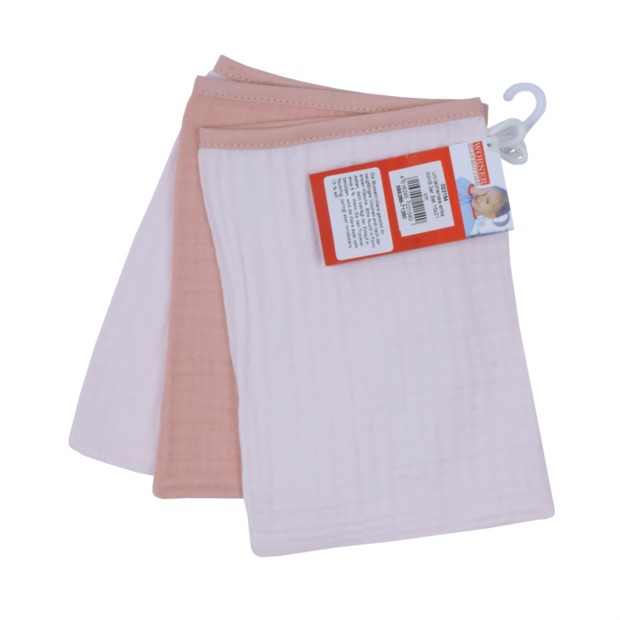 Musselin ug Uni rosa-erika Waschhandschuh 3er Set 