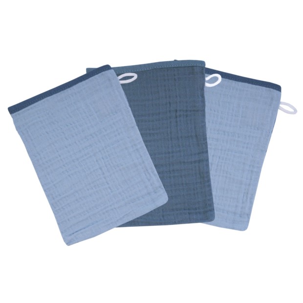 Musselin stahl-dunkelblau Waschhandsch. 3er Set 