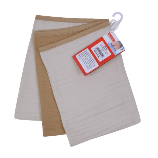 Musselin kalkstein-braun Waschhandsch. 3er Set