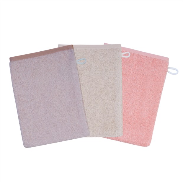 Waschhandschuh 3er Pack rosa/greige 