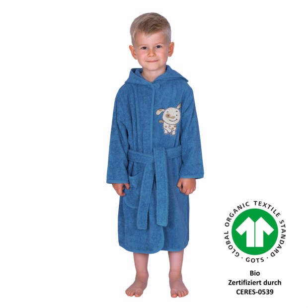 Hund rauchblau Kinder-Bademantel 74/80-98/104