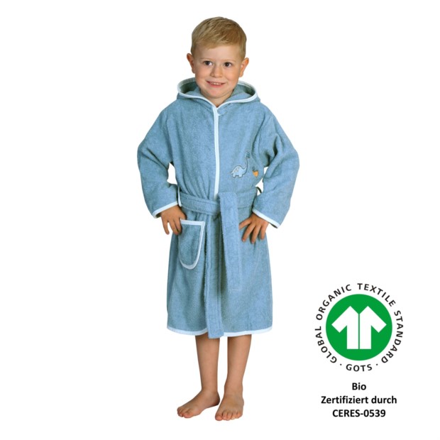 Dinofamilie stahlblau Kinder-Bademantel 74/80-110/