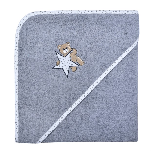 Teddy/Stern grau Kapuzen-Bt. Gr��e 100x100 cm