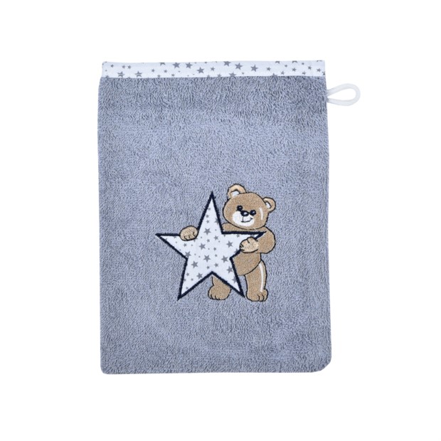 Teddy/Stern grau Waschhandschuh Gr��e 15x21 cm