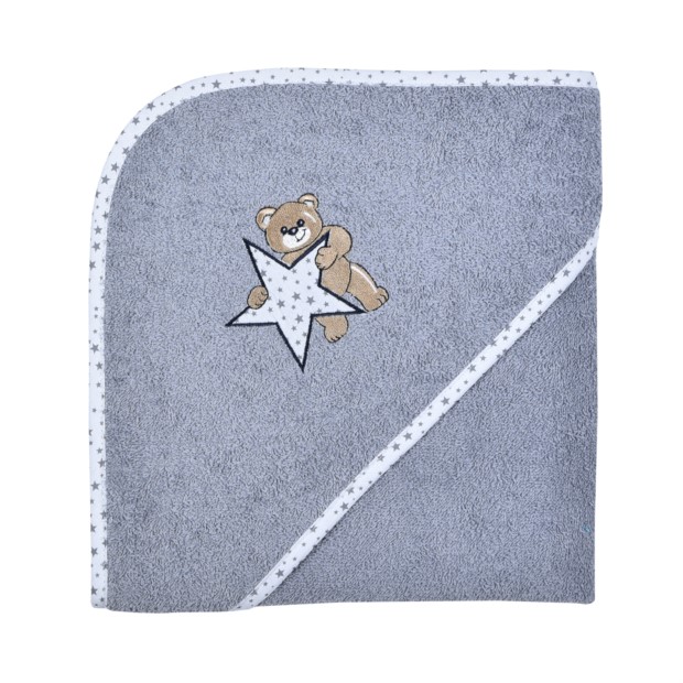 Teddy/Stern grau Kapuzen-Bt. Gr��e 80x80 cm