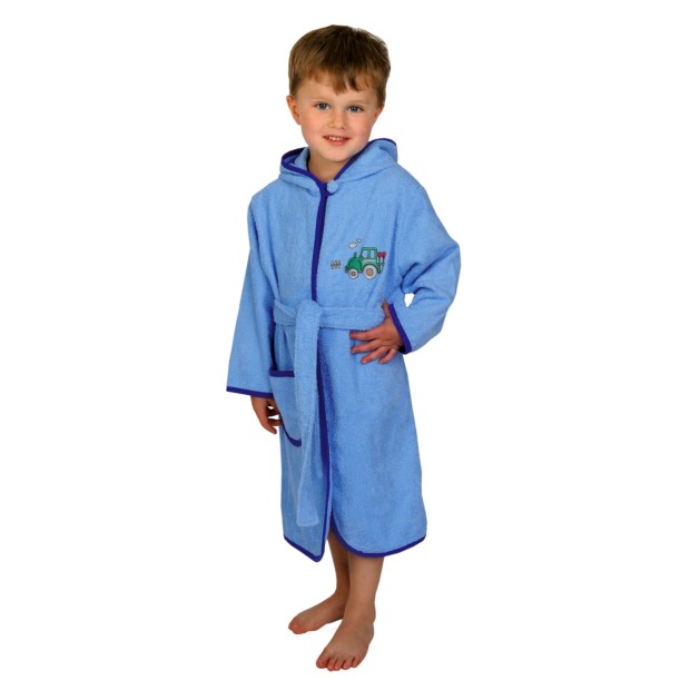 Traktor hellblau Kinder-Bademantel Gr��e 80-116