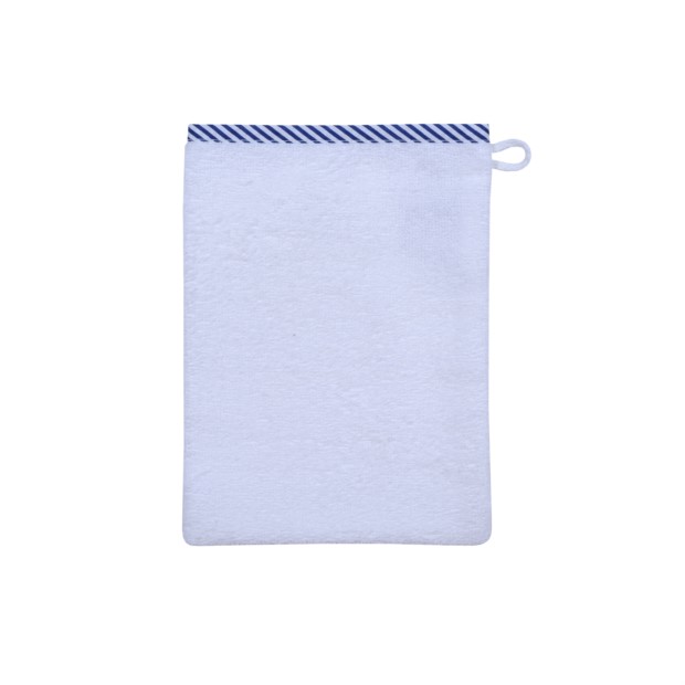 weiss-Streifen blau Waschhandschuh Gr��e 15/21