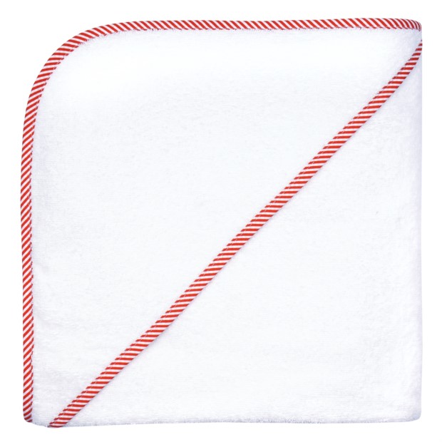 weiss-Streifen rot Kapuzen-Badetuch 140 x 140 cm
