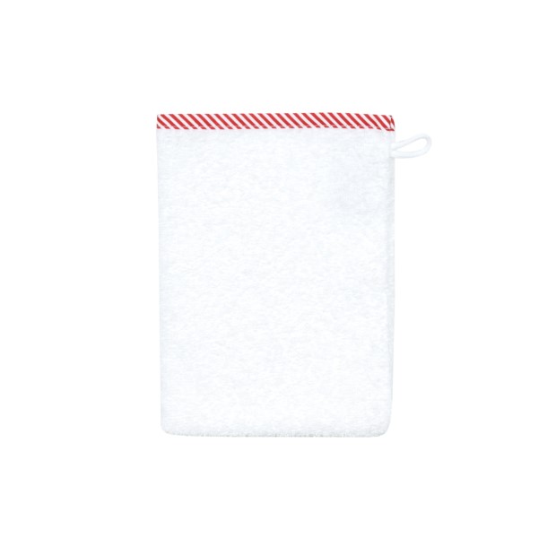 weiss-Streifen rot Waschhandschuh Gr��e 15/21