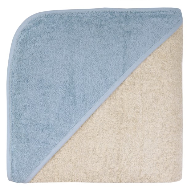 Uni greige-stahlblau Kapuzen-Badetuch 140x140 cm