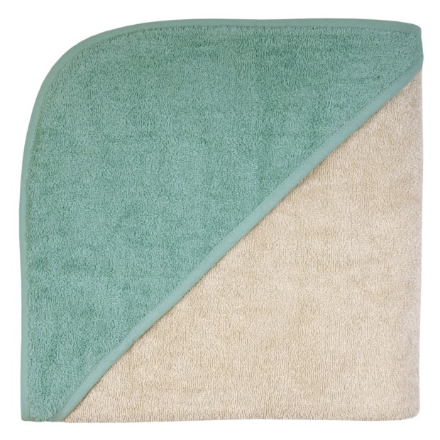 Uni greige-eisblau Kapuzen-Badetuch 140x140 cm