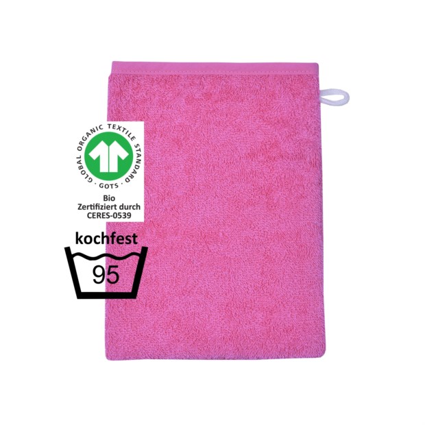 GOTS kochfest pink Waschhandschuh Gr��e 15x21 cm