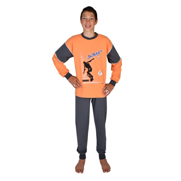 Kn. Single Schlafanzug Soccer orange Gr��e 116-176