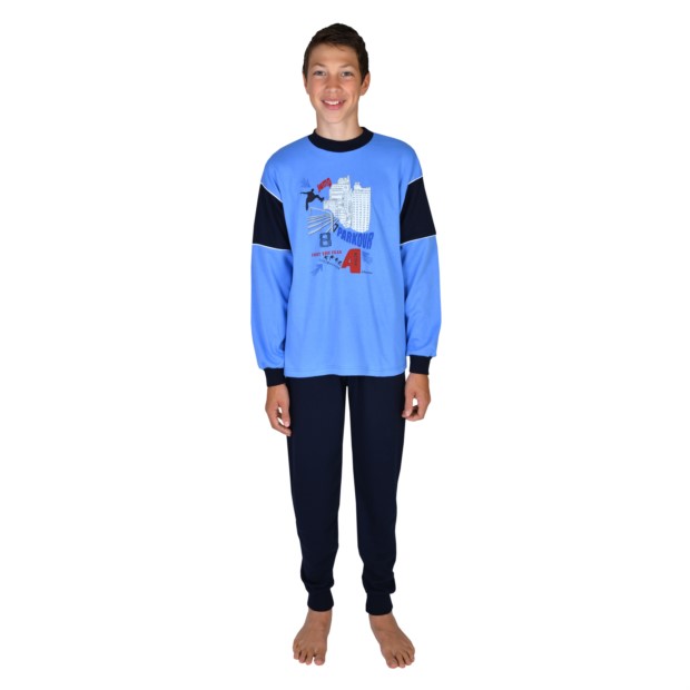 Kn. Interlock Schlafanzug Parcour ciel Gr.116-176