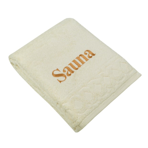 Jacquard R creme Saunatuch 70/200 cm bestickt