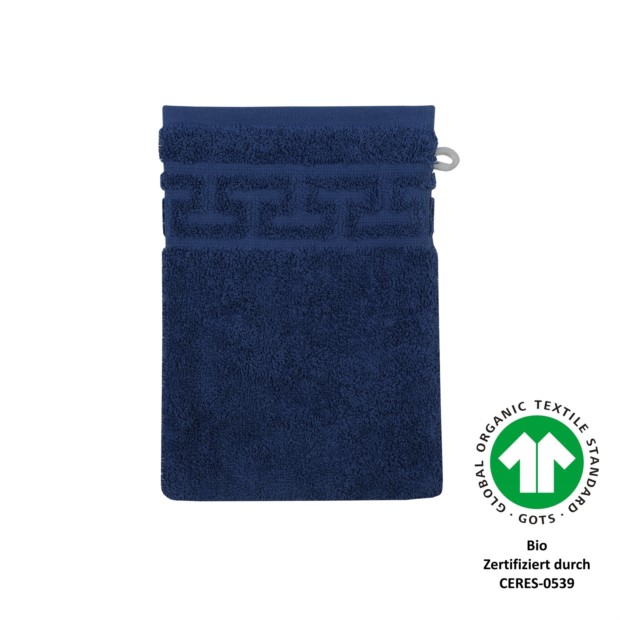 Jacquard M GOTS nachtblau Waschhandschuh Gr��e 17x