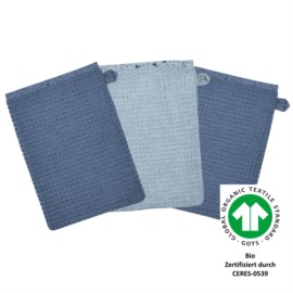 At home blau Waschhandschuh 3er Set 15 x 21 cm