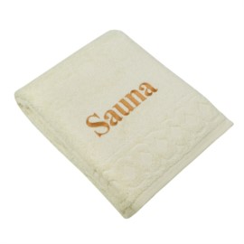 Jacquard R creme Saunatuch 70/200 cm bestickt